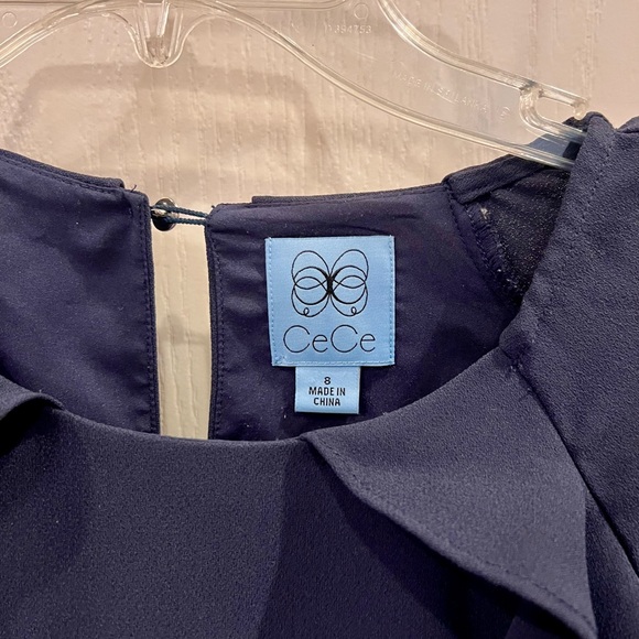 CeCe navy blue shift dress with bottom hem ruffle and ruffle at clavicle size 8 - Picture 3 of 4
